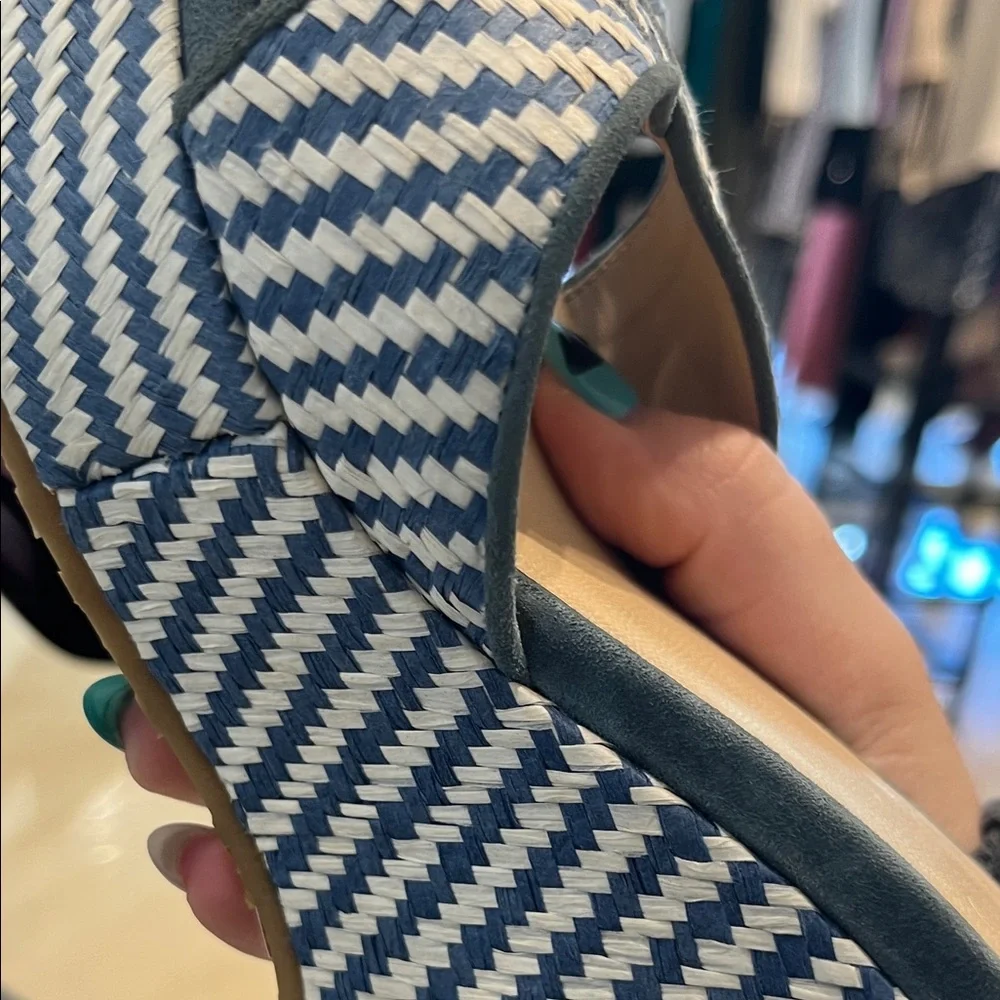 Jimmy Choo Navy and White Woven Wedges Size 39 - Picture 4 of 9